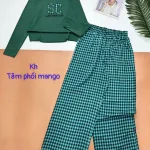 Đồ bộ quần caro dài áo tay dài tăm phối mango