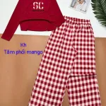 Đồ bộ quần caro dài áo tay dài tăm phối mango