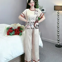 Đồ bộ quần dài áo cổ tròn tay ngắn in nhiều hoạ tiết