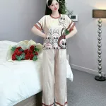 Đồ bộ quần dài áo cổ tròn tay ngắn in nhiều hoạ tiết