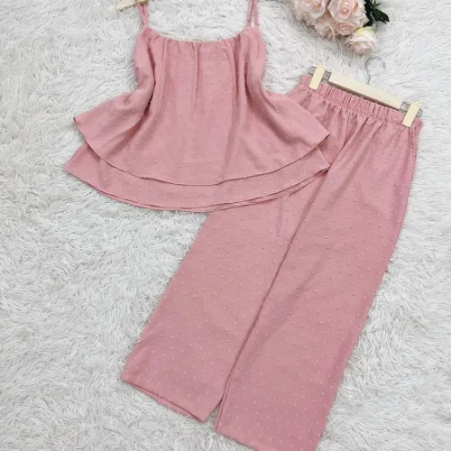 Đồ bộ quần dài áo hai dây đũi hạt trơn