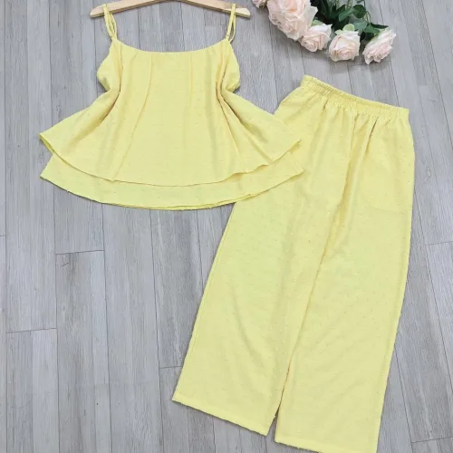 Đồ bộ quần dài áo hai dây đũi hạt trơn