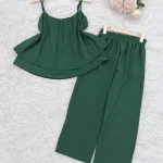 Đồ bộ quần dài áo hai dây đũi hạt trơn
