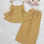 Đồ bộ quần dài áo hai dây đũi hạt trơn