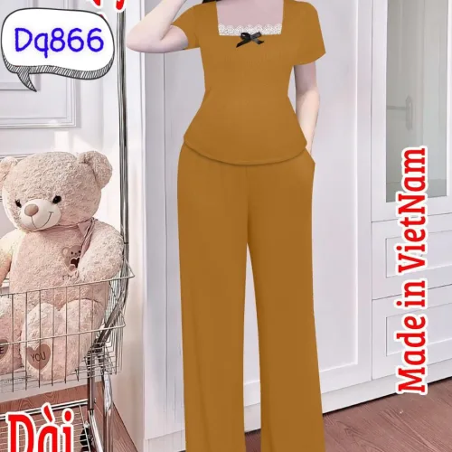 Đồ bộ quần dài áo ngắn cổ vuông ren