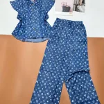 Đồ bộ quần dài áo sát nách bèo cổ sơ mi có nút nhiều hoạ tiết