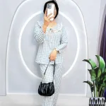 Đồ bộ quần dài áo tay dài bèo cổ bèo nơ caro ô
