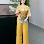 Đồ bộ quần dài áo tay lỡ in hình nhiều hoa sen khác nhau