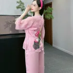 Đồ bộ quần dài áo tay lỡ in hình nhiều hoa sen khác nhau