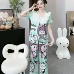 Đồ bộ quần dài áo tay ngắn bèo cổ voan ống quần voan in nhiều hình