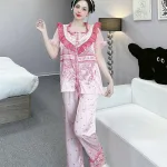 Đồ bộ quần dài áo tay ngắn bèo cổ voan ống quần voan in nhiều hình