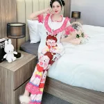 Đồ bộ quần dài áo tay ngắn bèo cổ voan ống quần voan in nhiều hình