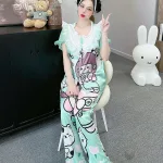 Đồ bộ quần dài áo tay ngắn bèo cổ voan ống quần voan in nhiều hình