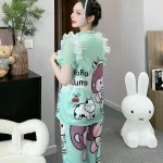 Đồ bộ quần dài áo tay ngắn bèo cổ voan ống quần voan in nhiều hình