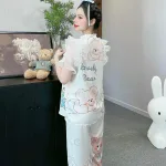 Đồ bộ quần dài áo tay ngắn bèo cổ voan ống quần voan in nhiều hình