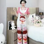 Đồ bộ quần dài áo tay ngắn bèo cổ voan ống quần voan in nhiều hình