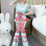 Đồ bộ quần dài áo tay ngắn bèo cổ voan ống quần voan in nhiều hình