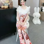 Đồ bộ quần dài áo tay ngắn bèo cổ voan ống quần voan in nhiều hình