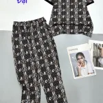 Đồ bộ quần dài áo tay ngắn cổ tròn nhiều hoạ tiết
