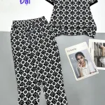 Đồ bộ quần dài áo tay ngắn cổ tròn nhiều hoạ tiết