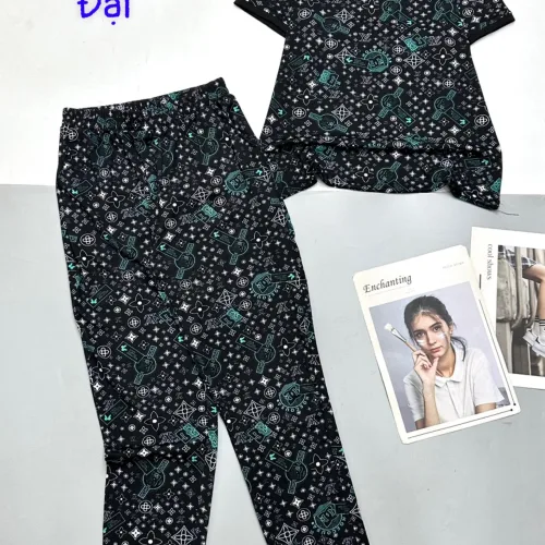 Đồ bộ quần dài áo tay ngắn cổ tròn nhiều hoạ tiết