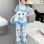 Đồ bộ quần dài áo tay ngắn cổ vuông bèo tay xếp in nhiều hình dễ thương