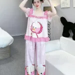 Đồ bộ quần dài áo tay ngắn cổ vuông bèo tay xếp in nhiều hình dễ thương