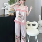 Đồ bộ quần dài áo tay ngắn cổ vuông bèo tay xếp in nhiều hình dễ thương
