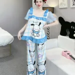 Đồ bộ quần dài áo tay ngắn cổ vuông bèo tay xếp in nhiều hình dễ thương