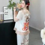 Đồ bộ quần dài áo tay ngắn cổ vuông bèo tay xếp in nhiều hình dễ thương