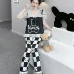 Đồ bộ quần dài áo tay ngắn cổ vuông bèo tay xếp in nhiều hình dễ thương