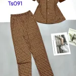 Đồ bộ quần dài áo tay ngắn cổ vuông có nút in hoạ tiết nhỏ