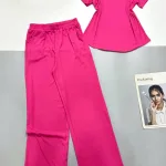 Đồ bộ quần dài áo tay ngắn cổ vuông ren nơ