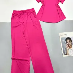 Đồ bộ quần dài áo tay ngắn cổ vuông ren nơ