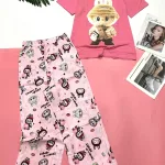 Đồ bộ quần dài áo tay ngắn cotton phối đũi sọc