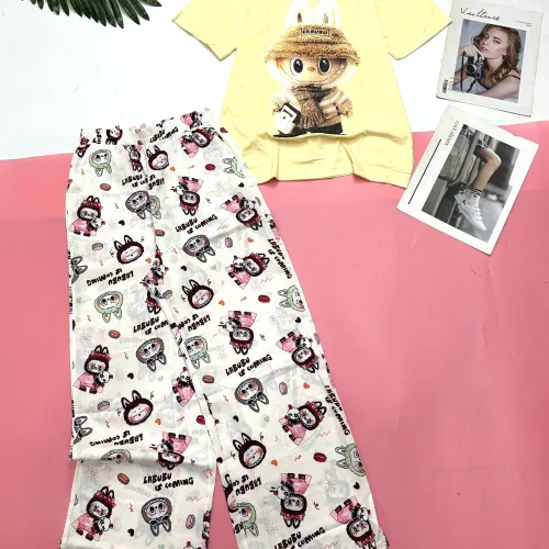 Đồ bộ quần dài áo tay ngắn cotton phối đũi sọc