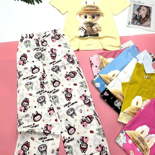 Đồ bộ quần dài áo tay ngắn cotton phối đũi sọc