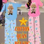 Đồ bộ quần dài áo tay ngắn cotton phối đũi sọc