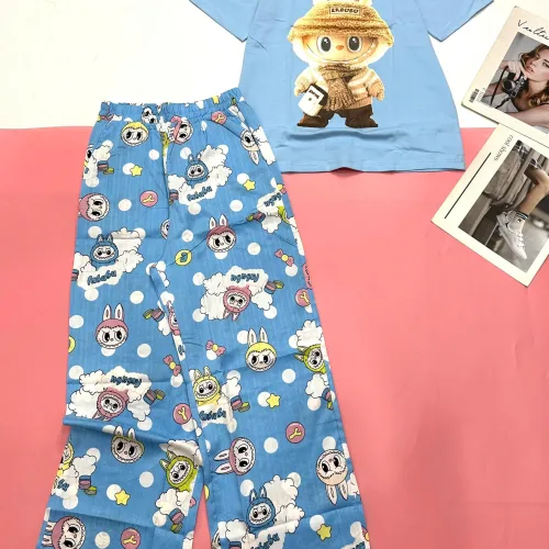 Đồ bộ quần dài áo tay ngắn cotton phối đũi sọc