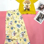 Đồ bộ quần dài áo tay ngắn cotton phối đũi sọc