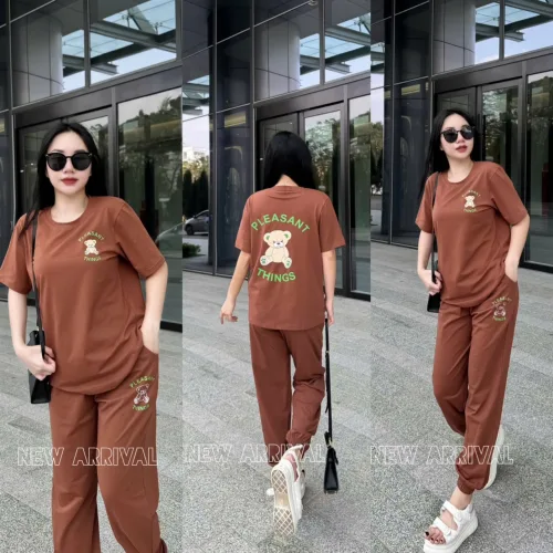 Đồ bộ quần dài áo tay ngắn in chữ và hình gấu
