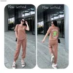 Đồ bộ quần dài áo tay ngắn in chữ và hình gấu