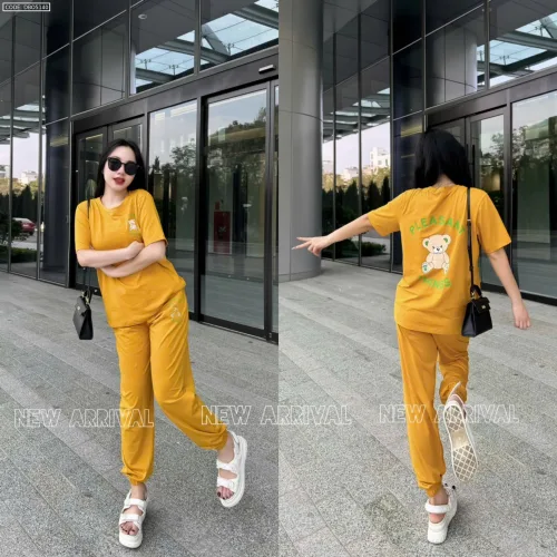 Đồ bộ quần dài áo tay ngắn in chữ và hình gấu