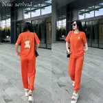 Đồ bộ quần dài áo tay ngắn in chữ và hình gấu