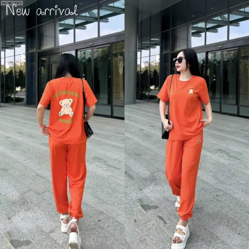 Đồ bộ quần dài áo tay ngắn in chữ và hình gấu