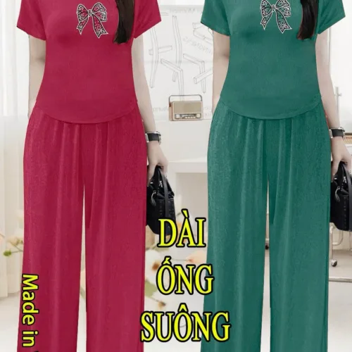 Đồ bộ quần dài áo tay ngắn in hình nơ