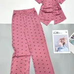 Đồ bộ quần dài áo tay ngắn nhún hông áo nơ nhiều