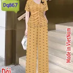 Đồ bộ quần dài áo tay ngắn nhún hông áo nơ nhiều