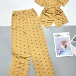 Đồ bộ quần dài áo tay ngắn nhún hông áo nơ nhiều