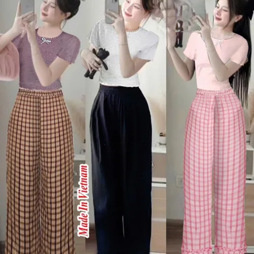 Đồ bộ quần dài áo tay ngắn phối thun lông thỏ mới